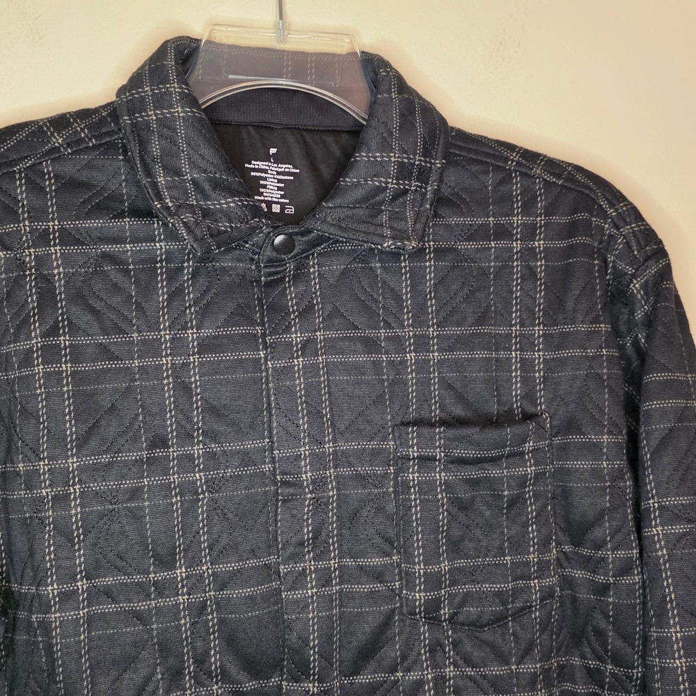 Fabletics Mens Quilted Plaid Shirt Jacket L Black Long Sleeve Button Up Casual - Picture 2 of 6